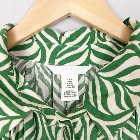 H&M Tiered Midi Dress Green Leaf Print Long Sleeve Size XL Women's - Picture 4 of 4